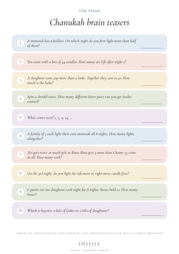Preview of Chanukah brain teasers