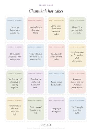 Preview of Chanukah hot takes debate cards