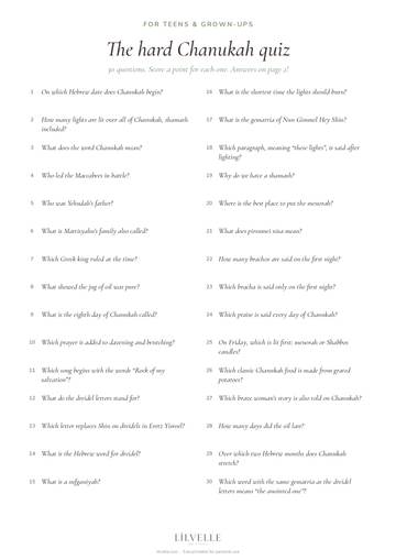 Preview of The hard Chanukah quiz