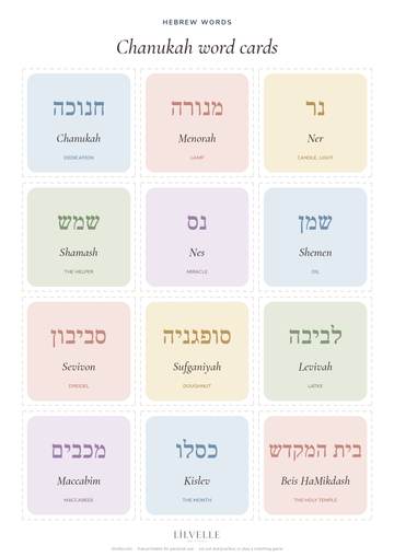Preview of Chanukah Hebrew word cards
