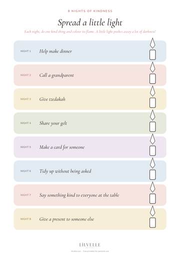Preview of 8 nights of kindness chart